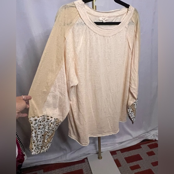 easel Tops - Easel blouse beige long sleeve size large pit to pit 24”